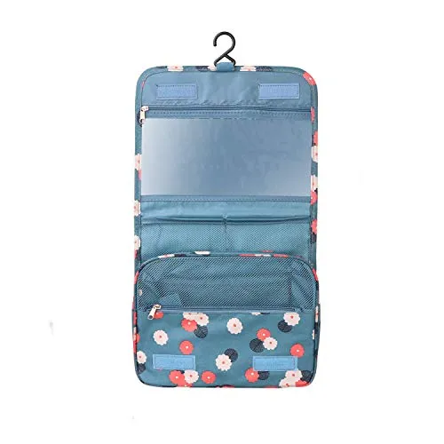 BryTravel Faltbare Kulturtasche mit Haken, Upgraded Kosmetiktasche für Reisen, große Kapazität, wasserdicht, Kosmetiktasche, Organizer, für Reisen, Fitnessstudio, Camping, Blaue Blume, ordinaire,