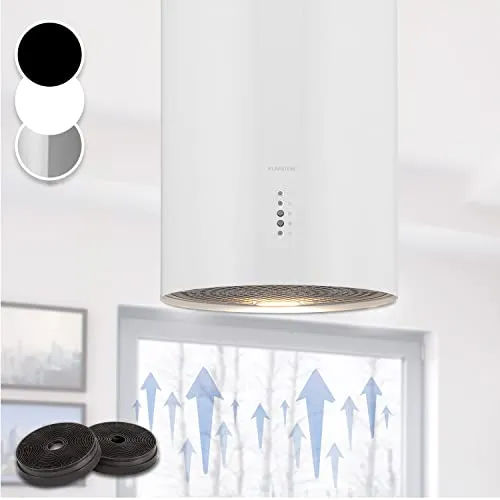 Bolea Inselabzugshaube Ø38cm - 600m³/h Leistung mit LED und Aktivkohlefilter - Dunstabzugshaube mit 3 Lüfterstufen, leise und leistungsstark für optimale Luftqualität in Ihrer Küche.