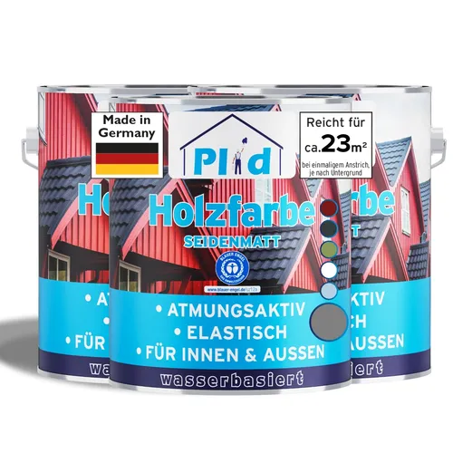 Holzfarbe 2,25l Silbergrau - Schnelltrocknende Schutzfarbe für Holzflächen - Farben & Lacke - Hochwertige Holzfarbe für innen und außen, atmungsaktiv, UV- und witterungsbeständig, ideal für Neu- und Renovierungsanstriche.