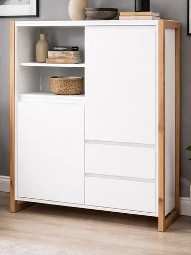 Furn.Design Highboard Malta in Weiß mit Eiche Artisan, 120 x 139 cm