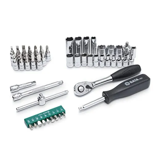 SATA 1/4' 6-kant Steckschlüssel Satz, 52-tlg. ST09002SJ - Werkzeug-Set mit 72 Zähnen, inkl. robustem Blasformkoffer für optimale Organisation und langlebige Bits aus S2-Stahl für maximale Festigkeit.