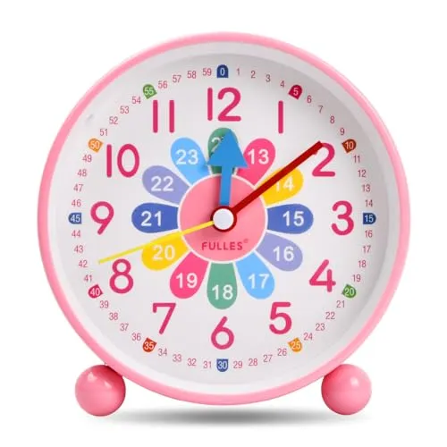 Jinlaili Wecker Kind Jungen Mädchen, Analoger Wecker Ohne Ticken, Lernwecker mit Nachtlicht, Snooze, Digital für Schlafzimmer (Rosa)
