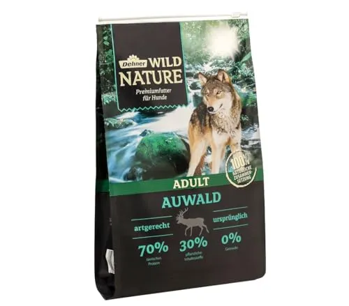 Dehner Wild Nature Hundetrockenfutter Auwald | Getreidefreies Hundefutter mit hohem Fleischgehalt - Artgerechtes Hundefutter für sensible Hunde mit 100% natürlichen Zutaten, ideal für Allergiker und ernährungssensible Vierbeiner.