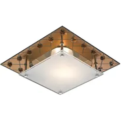 Deckenleuchte Spiegelglas Deckenlampe Kristalle Glasleuchte Wohnzimmer, Metall kupferfarben, 1x E27 Fassung, LxBxH 26x26x8,5 cm