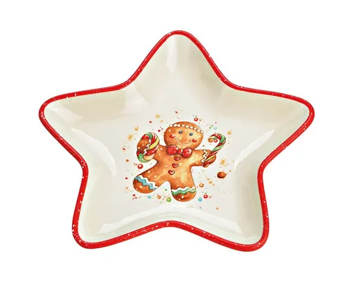 matches21 HOME & HOBBY Dekoteller Weihnachtlicher Stern-Teller mit Lebkuchen-Figur Keramik 26 cm (1 St), Plätzchenteller als Servierteller Tischdeko Weihnachtsgeschirr