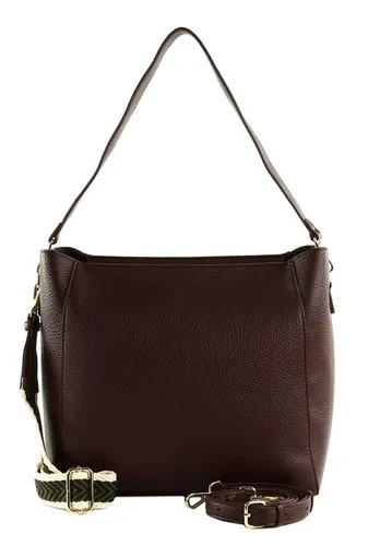 Seidenfelt Persby Schultertasche 40cm - Very Dark Red-Gold - Damentaschen, stilvolle Schultertasche mit eleganten Bodennägeln und praktischem Kosmetikmäppchen, ideal für den Alltag.