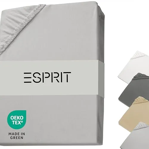 Esprit Jersey Spannbettlaken 140x200cm Baumwolle bis Bettlaken 160x200cm grau - Premium Spannbetttuch für Boxspringbett in Hotelqualität bis 30 cm hohe Matratzen - Bed Sheet atmungsaktiv & ÖkoTex