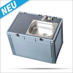 Volt Mobiles Handwaschbecken Campingbox Eurobox 10L - Mobile Campingbox mit Edelstahl-Spülbecken (325 x 265 x 100 mm) für den gewerblichen Einsatz. Ideal für Imbiss und Marktstand – kein Wasseranschluss nötig, einfach Wasser einfüllen und loslegen!