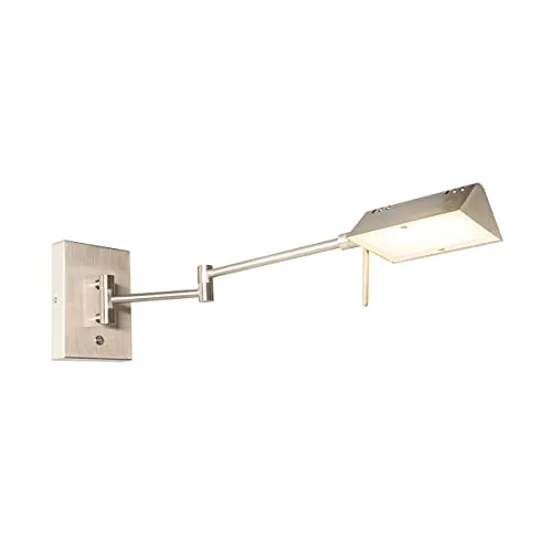 Qazqa Design-Wandleuchte Notia - Dimmbar und elegant aus Stahl - Stilvolle Wandleuchte aus nickelmattem Stahl, ideal für Wohnzimmer und Schlafzimmer. Inkl. dimmbarer LED und Dimmer für individuelle Lichtgestaltung.