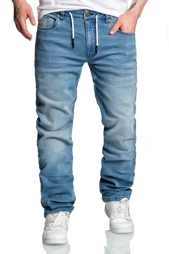 REPUBLIX Gerade Jeans SID Herren – Komfortable Stretch Denim Hose mit Kordelzug - Jeans für Herren, kombiniert klassischen Stil mit dem Komfort einer Jogginghose. Rippbündchen und Kordelzug sorgen für perfekten Sitz und Flexibilität.