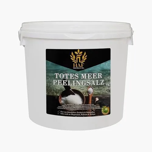 HAF Totes Meer Peelingsalz 5 kg Eimer – Naturreines Körper-Peeling aus Jordanien - Energiegeladenes Peeling mit mineralstoffreicher Formel zur sanften Exfoliation. Ideal für Sauna, Dusche oder Dampfbad. Für ein erfrischtes Hautgefühl und geschmeidige Haut – vegan und ohne Zusatzstoffe.