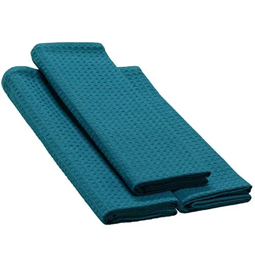 Geschirrtücher in Einer 3er-Packung, Farbe: Petrol-smaragdgrün, 100% Baumwolle, Waffelmuster, Abmessungen: 70x50 cm, Reinigungstuch, Küchentuch, Poliertuch, Spültuch, Handtuch