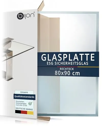 bijon Glasplatte Tisch ESG Sicherheitsglas Rechteck - Für Esstisch, Couchtisch, Gartentisch, Schreibtisch, Bodenplatte, Funkenschutz, Kaminschutz - Glasplatte 80x90 cm oder 90x80 cm