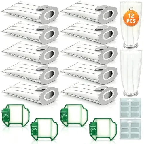 HIYOUNG 12 Staubsaugerbeutel kompatibel mit Vorwerk Kobold VK7, VK7S, FP7, FP7S mit 4 HEPA-Filtern, Zubehör-Set für Vorwerk Kobold Staubsauger,Premium Filtertüten für Kobold