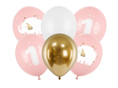 Ballons, 30 cm, 1 Geburtstag, Baby pink (1 VPE / 6 Stk.)