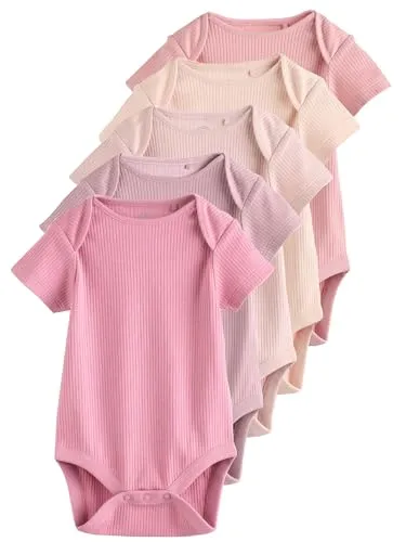 NEXT Baby Mädchen Kurzärmelige Strampler, 5er-Pack Rosa 68-74