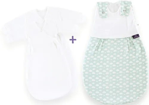Träumeland Babyschlafsack LIEBMICH 3tlg. Set Wolke mint, Größe 56/62 - Babyschlafsäcke, 3-teiliges Set aus atmungsaktivem Material für optimalen Schlafkomfort und Wohlbefinden Ihres Babys.