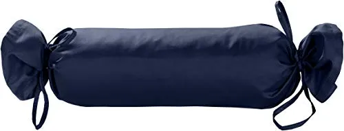 Mako Satin Kissenbezug Nackenkissen 15x40 - Bezug für Nackenkissen mit Verschlussbändern aus 100% Baumwolle - einfarbig Dunkelblau - Made in EU