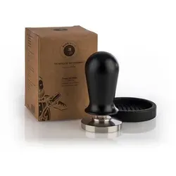 Buddy's Bar Kaffee Tamper mit Matte Ø 58 mm - Kaffeezubehör mit druckregulierendem Federmechanismus für maximale Anpressstabilität und hygienischer Silikonmatte für sicheren Halt und Schutz vor Kratzern.