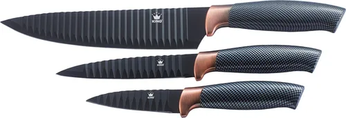 KING Messerset Carbon Design, 3-teilig - 3-teiliges Messerset mit antihaftbeschichteten Edelstahlklingen und ergonomischem Griff im modernen Carbon Design, ideal für präzises Schneiden.