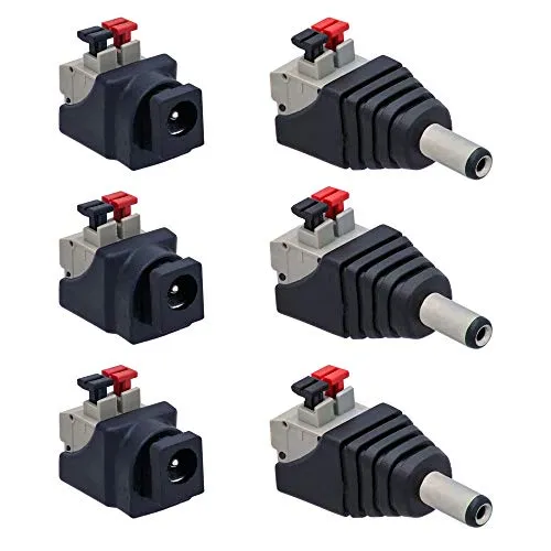 3x DC Buchse + 3x DC Stecker Hohl Adapter Kurz >Terminal Block 2 Pin Druck Klemmen Set