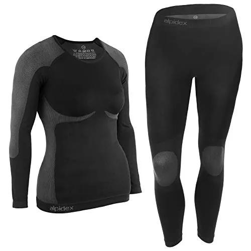 ALPIDEX Damen Funktionswäsche Thermounterwäsche Skiunterwäsche - atmungsaktiv, wärmend und schnell trocknend, Größe:2XL/3XL, Farbe:Black-Grey