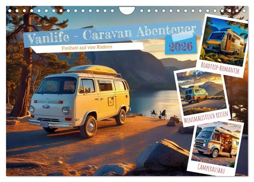 Vanlife - Caravan Abenteuer 2026 Wandkalender - Monatskalender im DIN A4 Querformat, ideal für Abenteuerlustige, die die Freiheit des Vanlife erleben möchten.