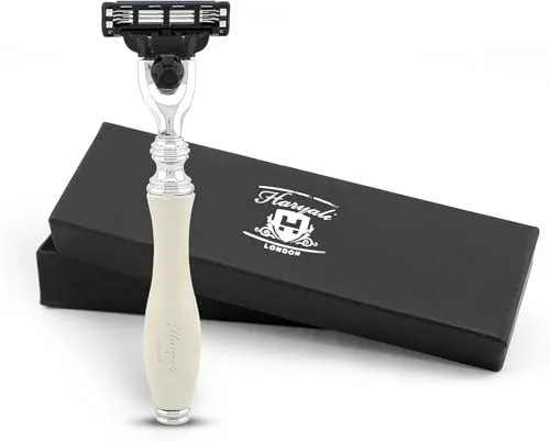 Haryali London 3-Klingen-Rasierapparat für Männer und Frauen – Ergonomischer Rasierapparat für Körper und Gesicht – Herrenrasierer zum Rasieren – Wiederverwendbar – Elfenbein