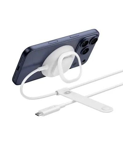 Belkin UltraCharge 25 W Qi2 Magnetischer Schnellladegerät für iPhone 17 und AirPods Pro - Weiß - Erleben Sie blitzschnelles Laden mit bis zu 25 W für Ihr iPhone oder Qi2-Geräte. Das kompakte Design und der integrierte Ständer machen es ideal für unterwegs.
