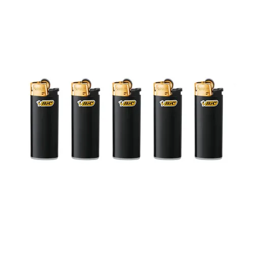 BiC Mini Feuerzeug, J25, Schwarz/Gold - 5 Stk im Set