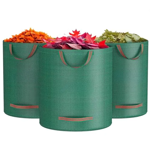 Gartensack Laubsack Gartenabfallsack 3x300L - EXTRA STABIL Selbststehend mit 4 Griffen & Stützstreifen - Robust Wasserdicht Faltbar aus PP-Gewebe - Für Grünschnitt Laub Rasenschnitt Gartenabfälle
