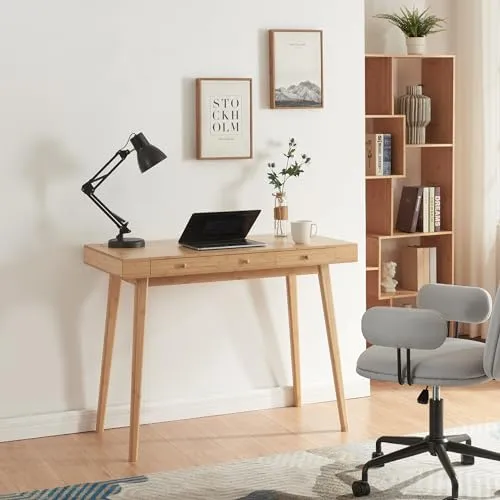 [en.casa] Schreibtisch Hässleholm - Umweltfreundlicher Bürotisch aus Bambus für Homeoffice - Kinderschreibtische mit klassischem Design und drei Schubladen für optimale Ordnung und Stauraum, ideal für eine kreative und produktive Arbeitsumgebung.