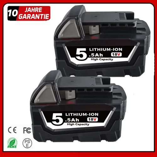 Milwaukee M18 HB5.5 18v Akku - Akkus Ladegeräte mit 5.5Ah Kapazität und Redlithium Technologie für optimale Leistung und längere Lebensdauer. Kompatibel mit allen M18 Werkzeugen, ideal für Profis und DIY-Enthusiasten.
