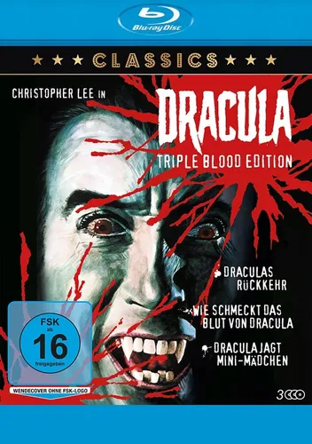Dracula - Triple Blood Edition - Blu-ray mit Christopher Lee - Horrorfilm-Klassiker in der Triple Blood Edition, FSK 16, mit beeindruckender Bild- und Tonqualität auf Blu-ray, ideal für Fans von Christopher Lee.