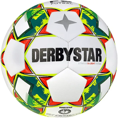Derbystar Fußball Futsal Stratos S-Light - Indoor Trainingsball Größe 4 - Futsal Bälle mit 290g Gewicht, ideal für Kinder. Robuste Polyester-Oberfläche für präzise Ballkontrolle und weiches Spielgefühl in der Halle.