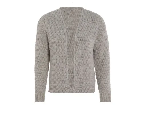 KNIT FACTORY - Becky Strickjacke - Hochwertiger Damen Cardigan in Iced Clay - Größe 40/42 - Vielseitige kurze Strickjacke aus weicher Wolle, ideal für jeden Anlass. Modernes Design und hochwertige Verarbeitung sorgen für stilvollen Komfort, perfekt für Freizeitoutfits oder als kuschelige Schicht.