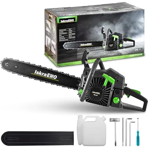 Iskra Profi Benzin Kettensäge, 58 ccm Hubraum Kettensäge Benzin, 10.500 U/min, 50,8 cm Schwertlänge, 2,15 kW, Einfaches Starten, Schwertschutz & Toolkit