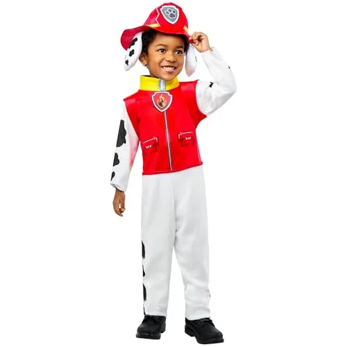 Rubies Paw Patrol Deluxe Marshall Kostüm für Kleinkinder - Offizielles Paw Patrol-Kostüm von Rubies, bestehend aus Overall, Hut und Rucksack. Ideal für Halloween und Mottopartys, erfüllt alle Sicherheitsstandards.