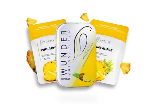 Wunder Zahnstocher Mundpflegecenter - 3er Bundle Ananas - Mundpflegecenter mit geschmackvollen Zahnstocher, die helfen, Gewohnheiten wie Nägelkauen und Rauchen zu reduzieren. Ideal für die Reinigung der Zahnzwischenräume.