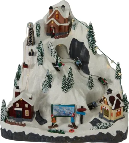 Self Import Agencies Nostalgie Spieluhr Winterlandschaft Berg mit Licht & bewegten Skifahrern