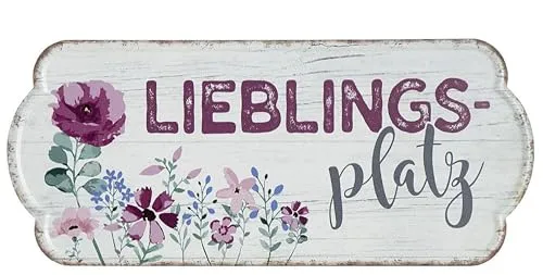 Vintage Retro Blechschild, Modell, LIEBLINGSPLATZ, Material Metall, Maße 35 x 15 cm, weiss, rot, ideal für Garten, Terrasse, Bar, Cafe, Cafeteria oder einfach Zuhause.