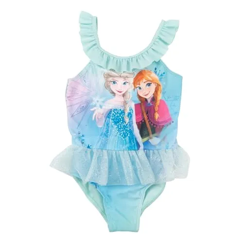 United Labels Disney Die Eiskönigin Badeanzug für Mädchen mit Rüschen, ELSA & Anna Frozen, Blau, 122-128, Schwimmanzug Kinder, Schwimmkleidung