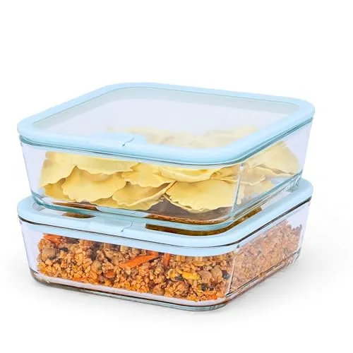 Econovo Frischhaltedosen aus Glas 1500ml (2er Set) – Auslaufsicher und stapelbar - Hochwertige Frischhaltedosen aus Glas für eine nachhaltige Aufbewahrung. Ofen- und spülmaschinenfest, ideal für Meal Prep. Platzsparend und auslaufsicher dank lebensmittelechtem Deckel.