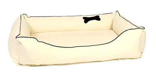 CopcoPet Hundebett mittelgroße Hunde L – Waschbares Hundekissen 【Kunstleder】 Hundekorb aus Kunstleder - Formstabiles Hundesofa - Hundekörbchen mit Rand für Hunde, Dog Bed Beige 90x70 cm