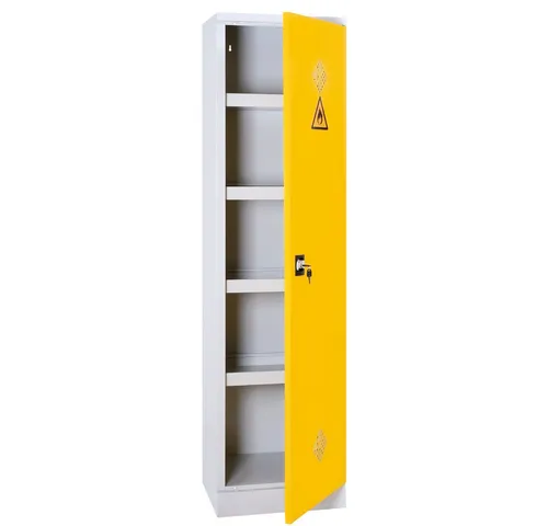 Umweltschrank Gefahrstoffschrank 195x50x42,2cm grau/gelb - Büroschränke für die sichere Aufbewahrung von Chemikalien, mit höhenverstellbaren Wannenfachböden und robustem Stahl-Design für maximale Sicherheit.