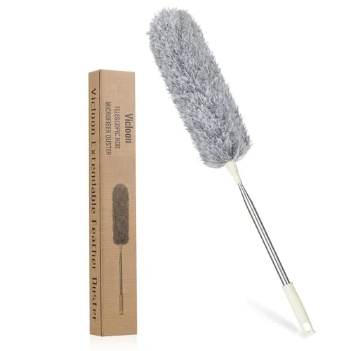Vicloon Staubwedel Teleskop, Staubwischer Mikrofaser Bis 243cm Länge, mit Edelstahl Teleskop Stange, Waschbar Verbiegbare Eckbesen, Entfernt Mühelos Staub(Grau)