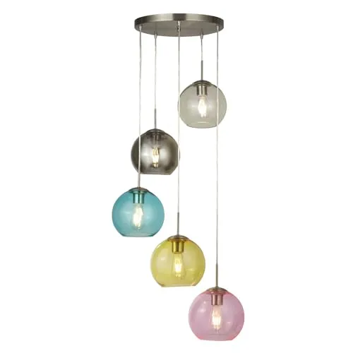 Licht-Erlebnisse Pendelleuchte WASHINGTON 5x E27 - Bunte Pendelleuchte mit 5 Glas-Kugelschirmen, ideal für Ess- und Wohnzimmer. Höhenverstellbar für individuelle Lichtgestaltungen und lebendiges Flair.
