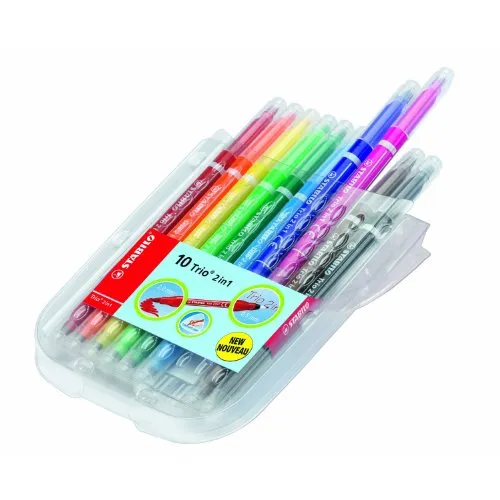 STABILO - Filzstift und Fineliner in einem - Trio 2 in 1-10er Pack - mit 10 verschiedenen Farben