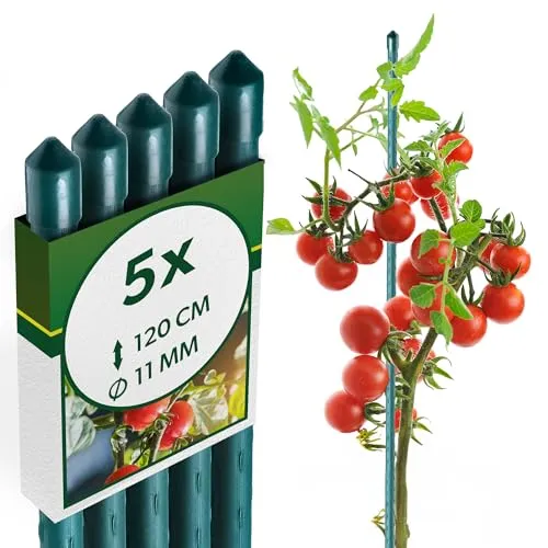 KADAX Pflanzstäbe 120 cm x 11 mm, 5er Set – Beschichteter Stahl Rankstab, Pflanzenstütze & Tomatenstäbe für Garten, Wetterfest & Stabil