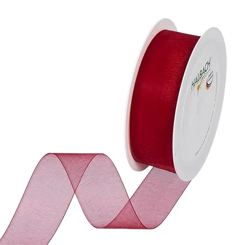HALBACH Organzaband Schleifenband 25 mm Webkante 5 m Weihnachten Geschenkband Schleifenband Transparent Dekoband Geschenkverpackungen Weinrot